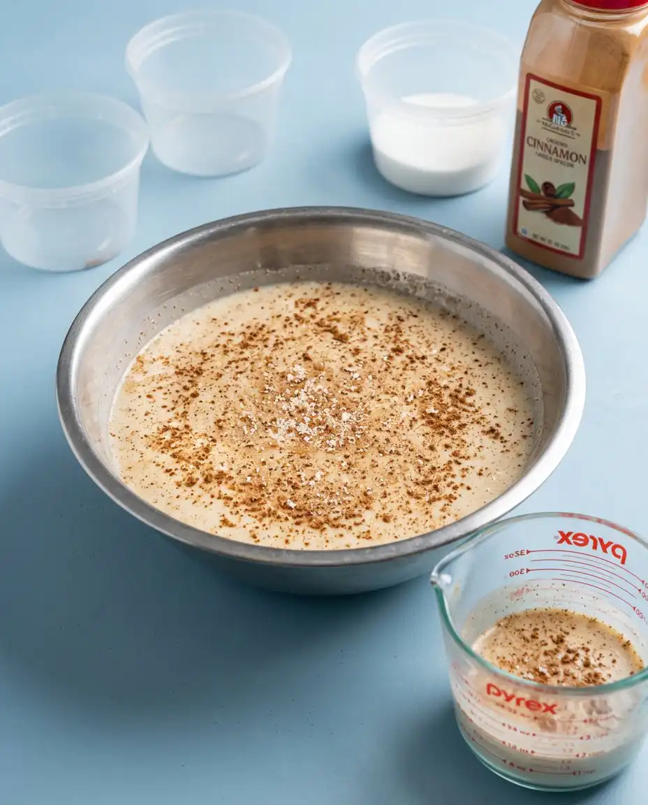 Canned peaches in heavy syrup spread evenly in a baking dish for Classic Peach Cobbler Dump Cake.