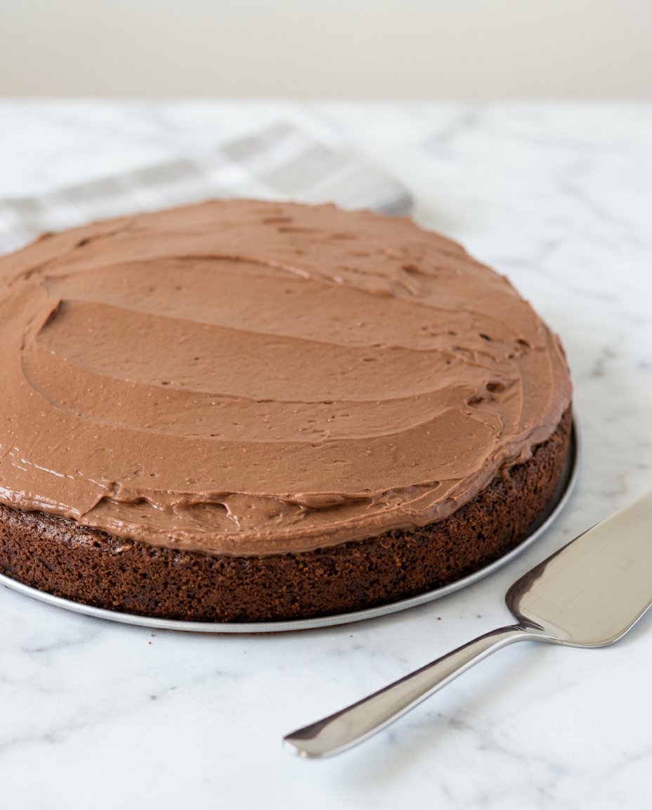 Sugar-Free Chocolate Zucchini Cake 12 A thick slice of moist Sugar-Free Chocolate Zucchini Cake sitting on a rustic wooden board.