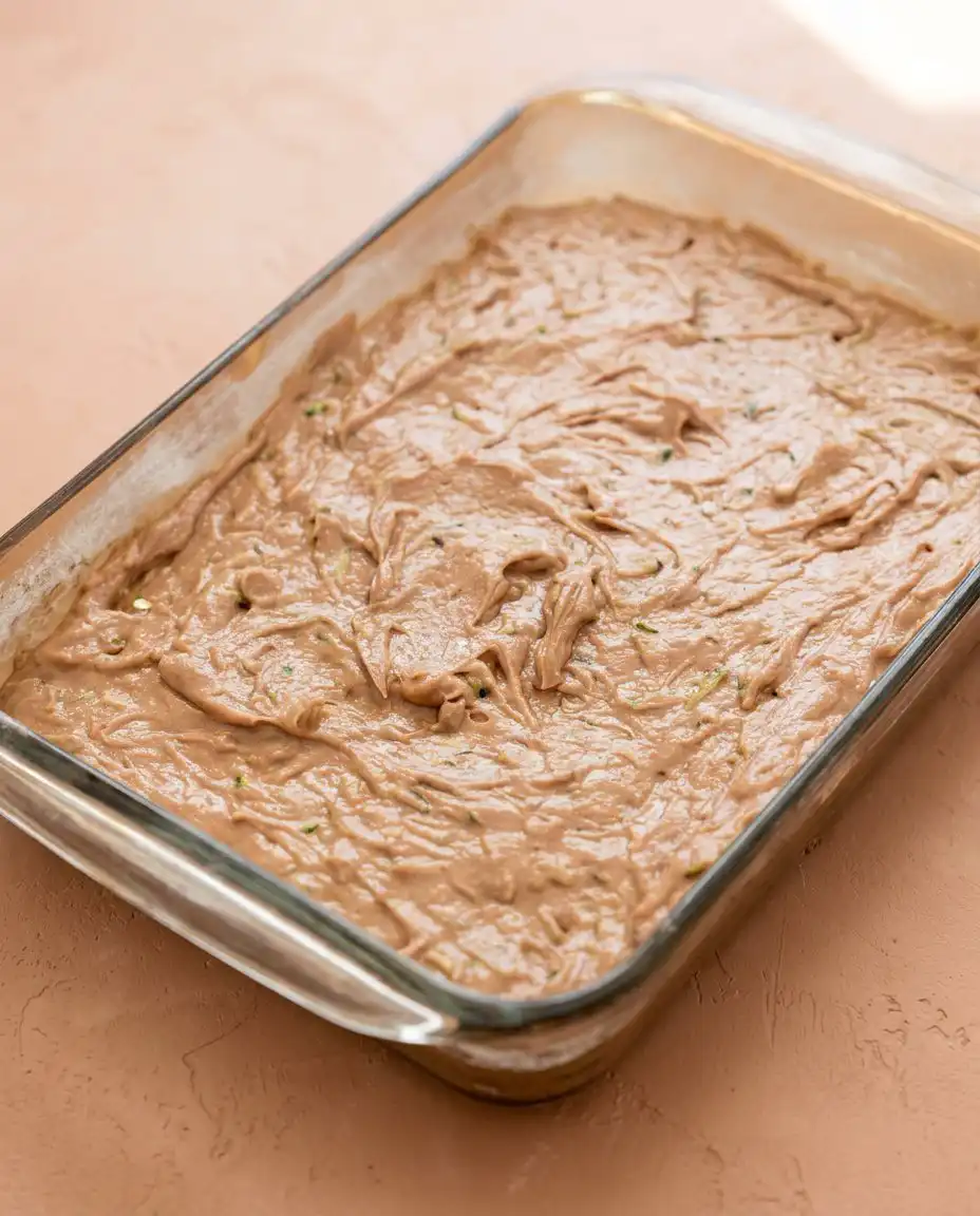 A close up view of the tender crumb of a chocolate zucchini cake with walnuts.