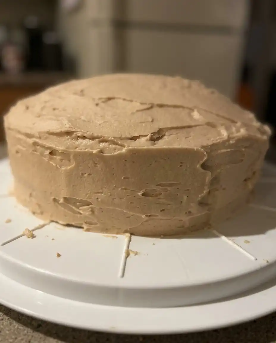 Old-Fashioned Peanut Butter Cake 13 Creaming together butter and peanut butter in a glass bowl.