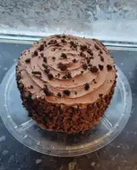 A thick slice of Death by Chocolate Cake with glossy ganache