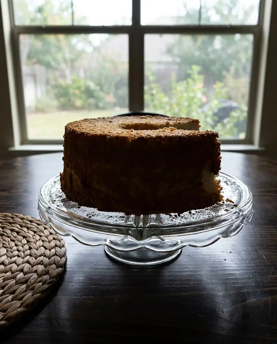 Slicing an angel food cake into horizontal layers for easy assembly.
