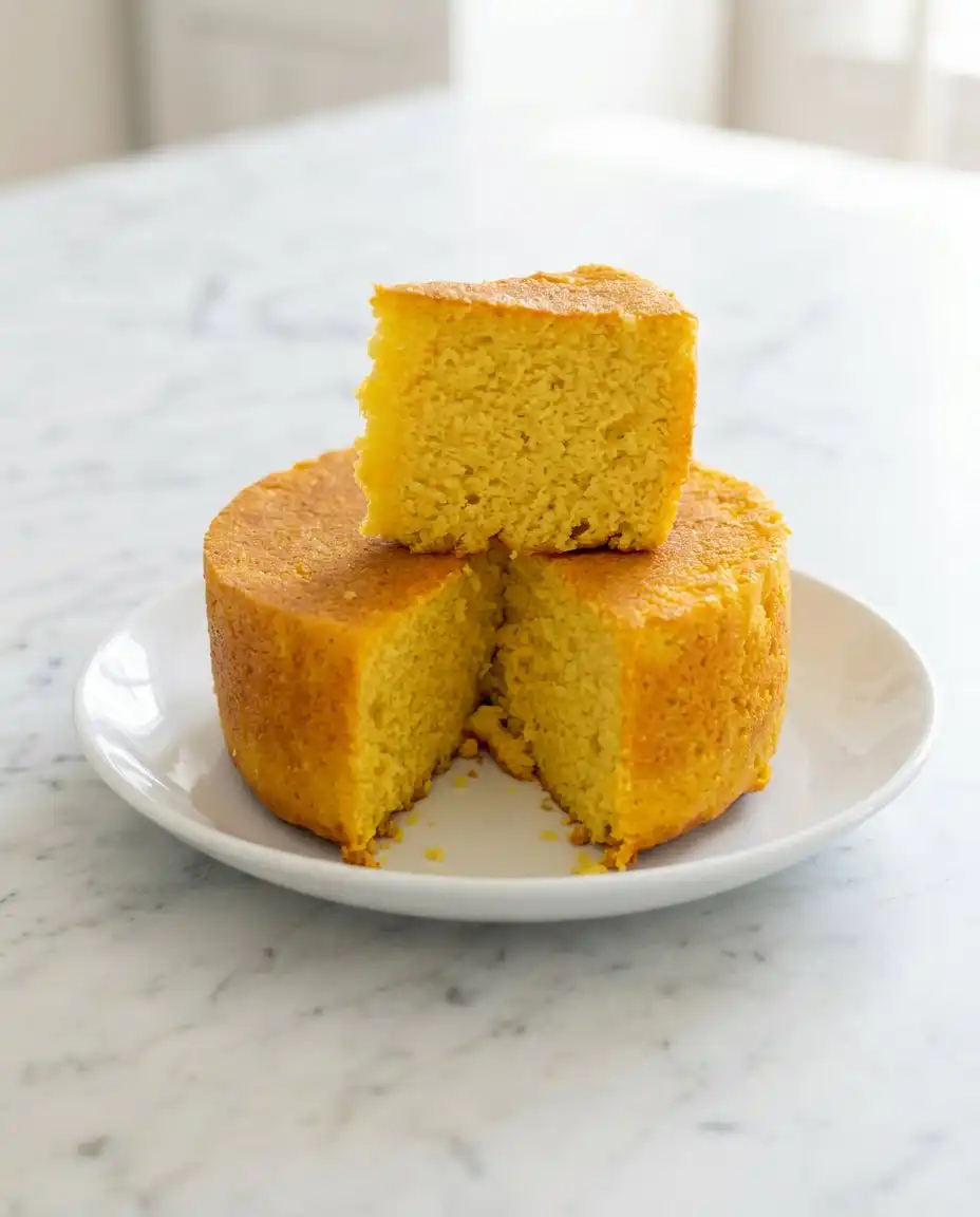 A whole Classic Mango Sponge Cake decorated with mango cubes on a glass stand.