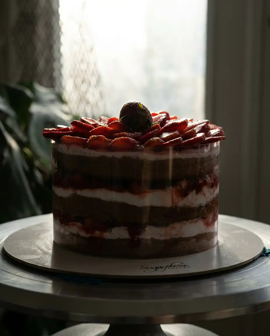 A single slice of Strawberry Vanilla Cake on a plate showing the moist interior.