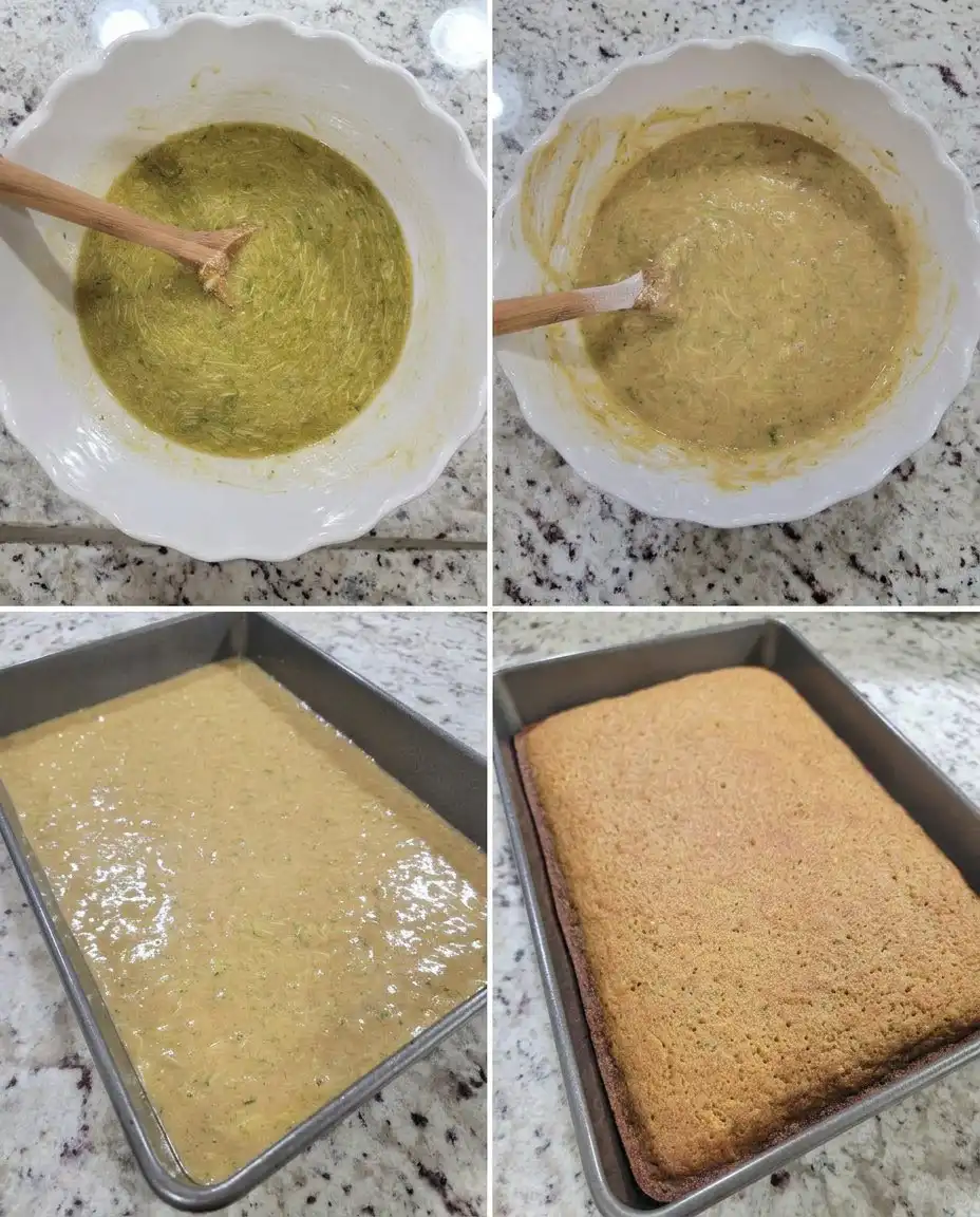 Spreading cream cheese frosting on a 9x13 zucchini cake