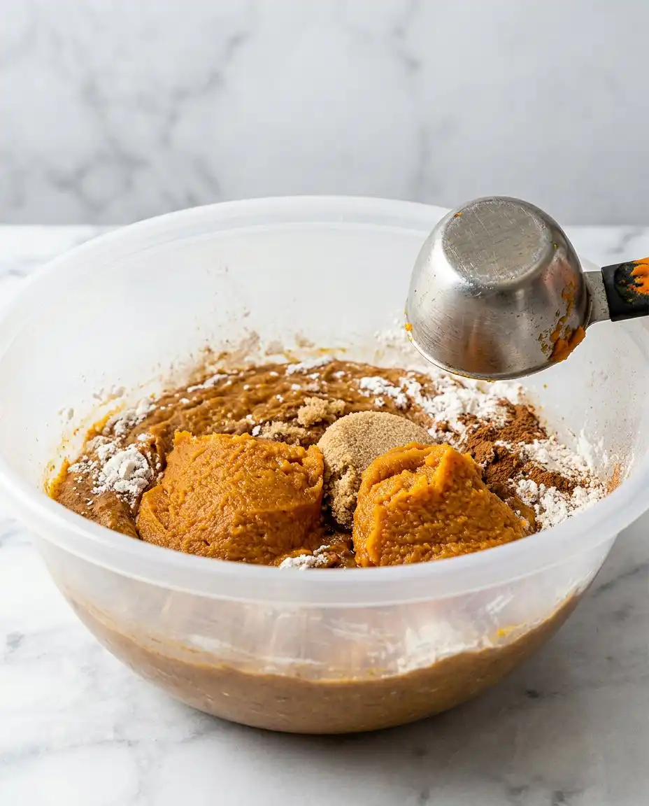 A Pumpkin Spice Funnel Cake being fried in a pan of hot vegetable oil until golden.