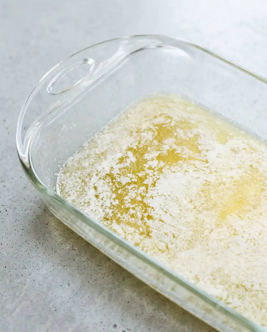 The textured top of a Peach Cobbler with Canned Peaches as it finishes baking in the oven.