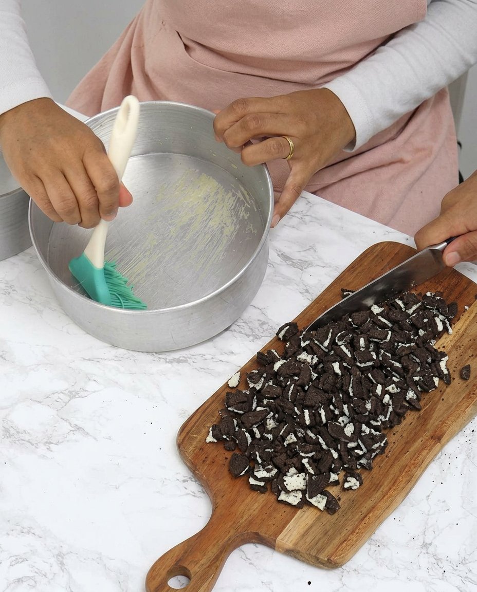 Ingredients for the softest oreo cookies and cream cake on a kitchen counter