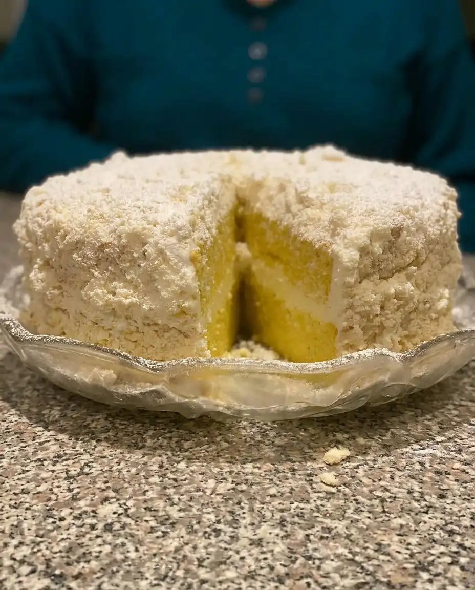 A whole Italian Lemon Cream Cake decorated with white chocolate curls