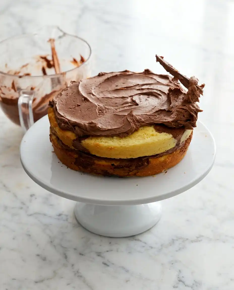 A single slice of Two-Layer Marble Cake served on a vintage floral china plate.