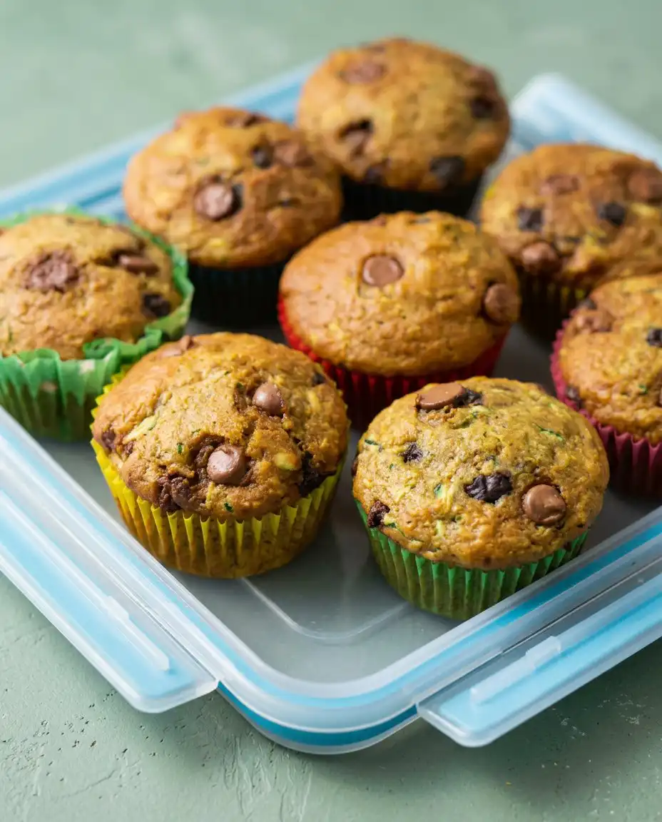 Chocolate Chip Zucchini Muffins 16 A single Chocolate Chip Zucchini Muffin served on a plate with a cup of coffee.