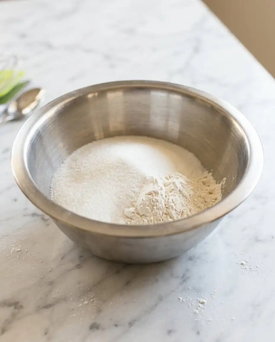 Ingredients for Mini Vanilla Layer Cakes including flour sugar buttermilk and butter.