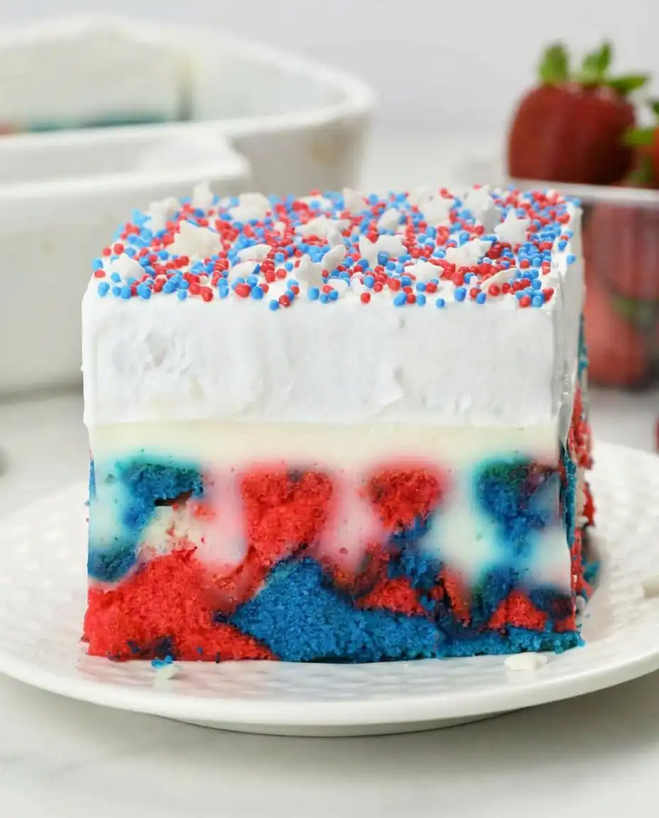 Using the handle of a wooden spoon to poke holes in a baked cake