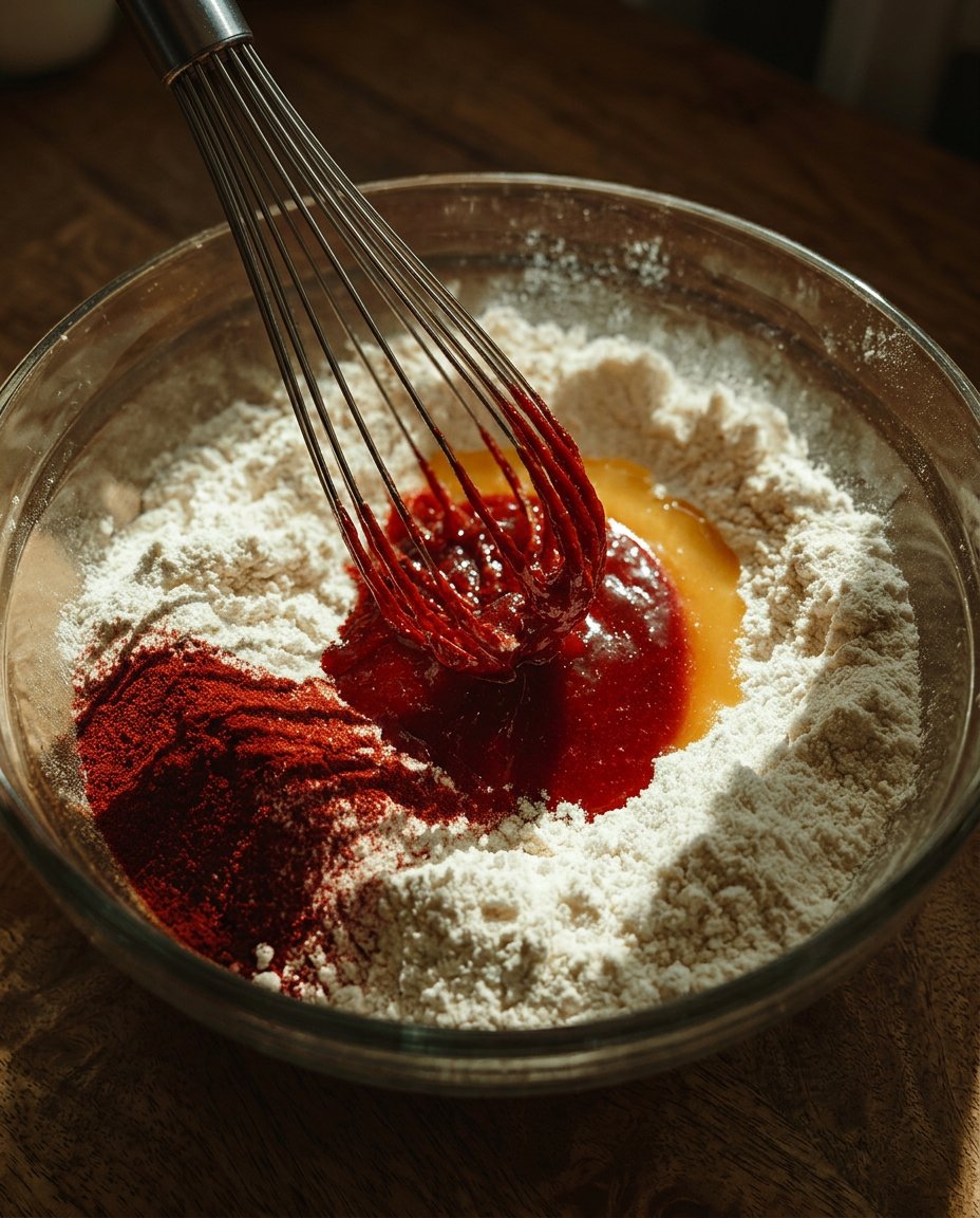 Red Velvet Cheesecake 12 Basic ingredients for red velvet cheesecake including cake mix and cream cheese.