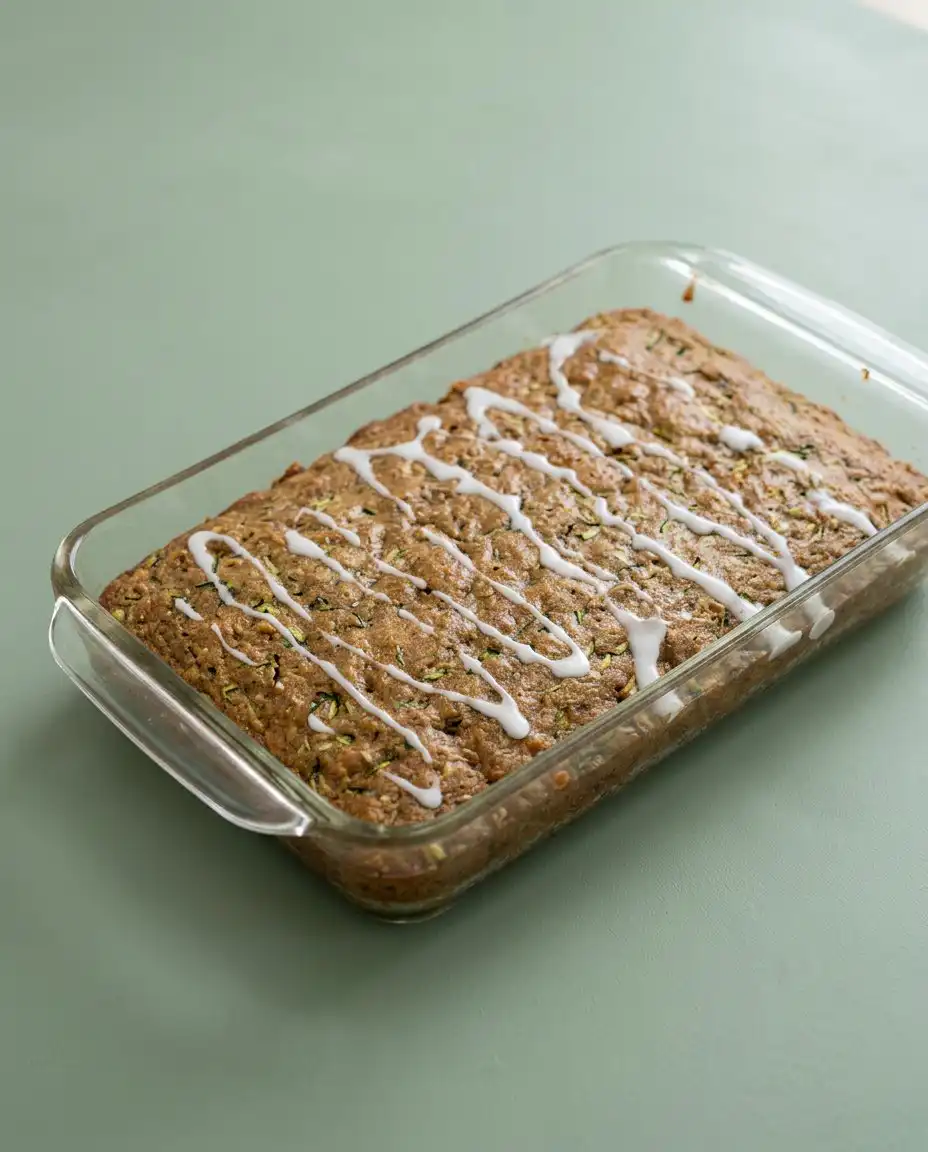 A slice of Grandma's Zucchini Cake on a vintage plate with a fork.