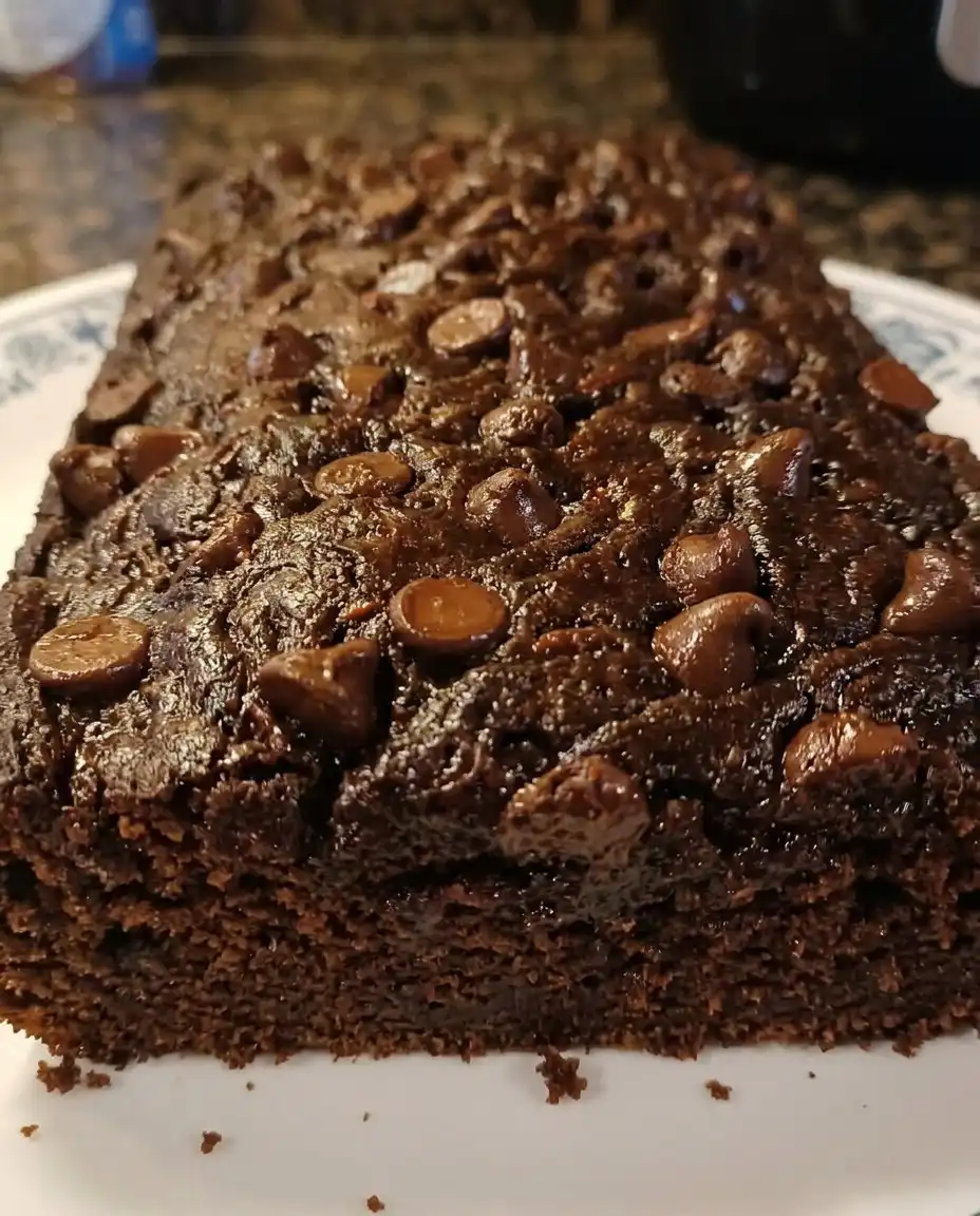 A slice of chocolate zucchini bread on a plate with a glass of milk