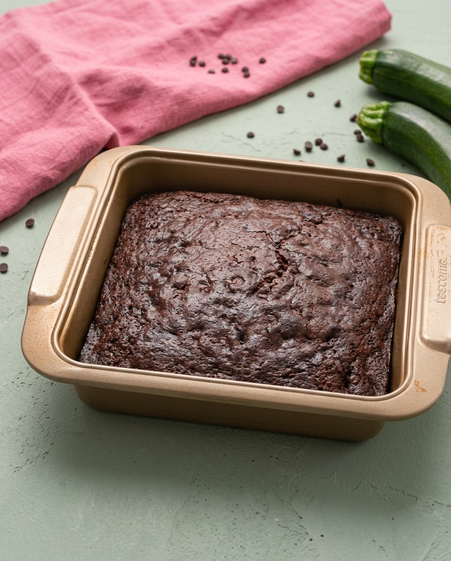 Moist Chocolate Zucchini Cake 16 A single slice of Moist Chocolate Zucchini Cake on a small white plate.