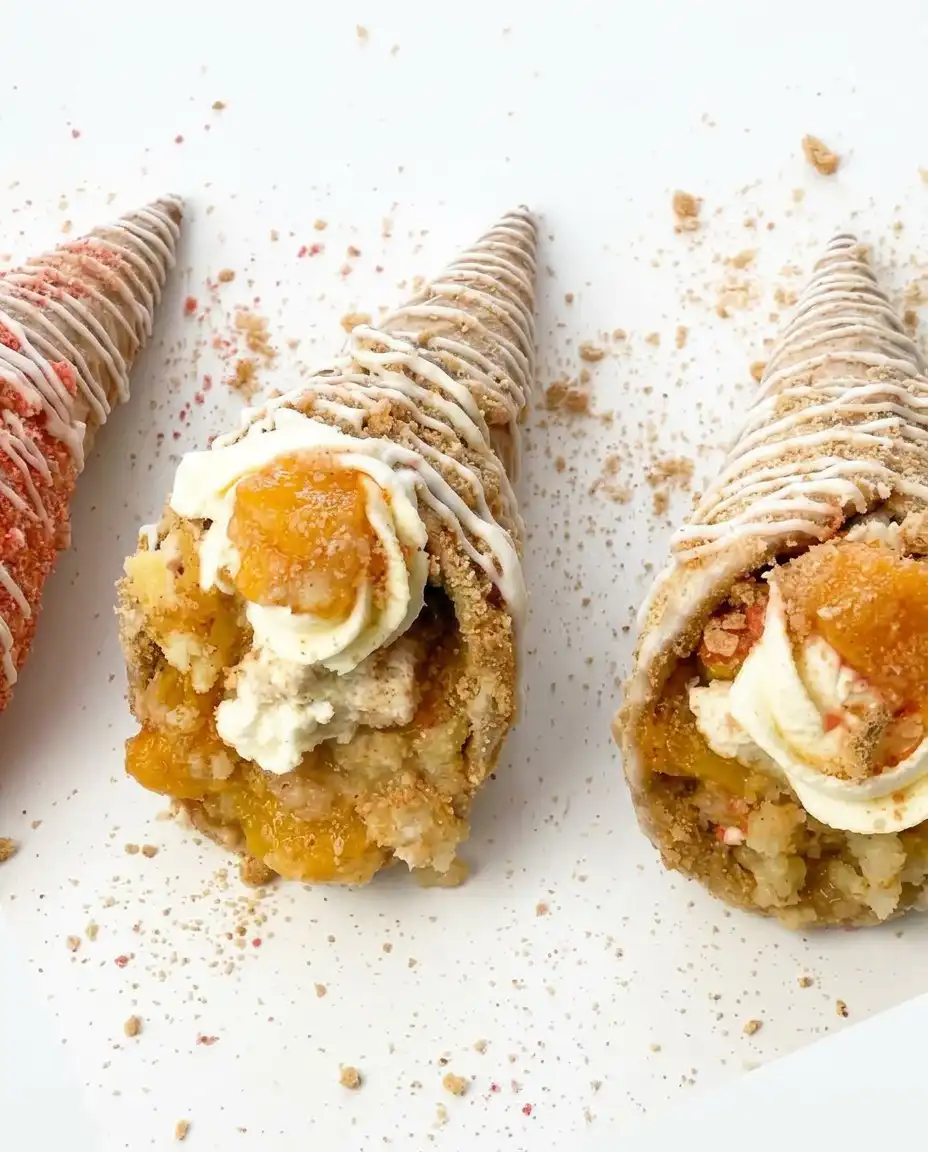 A platter of peach cobbler cheesecake cones ready to serve
