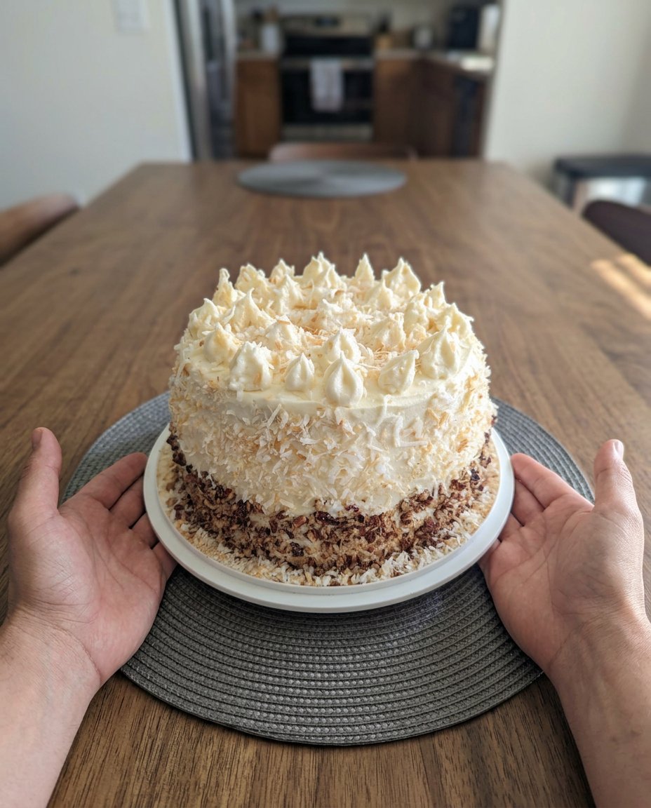 A thick slice of quick italian cream cake on a plate with a fork
