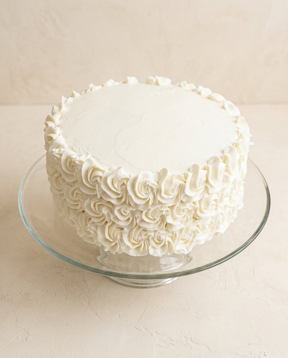 A single slice of Peach Buttercream Birthday Cake showing the moist crumb and filling layers.
