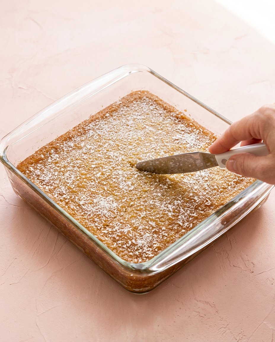 A thick slice of zucchini cake with lemon glaze served on a white plate with a fork.