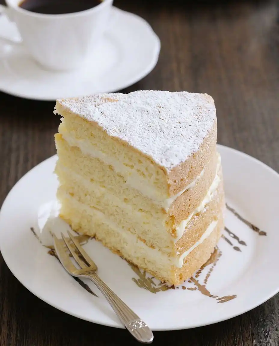 A slice of Italian Lemon Mascarpone Layer Cake served on a plate