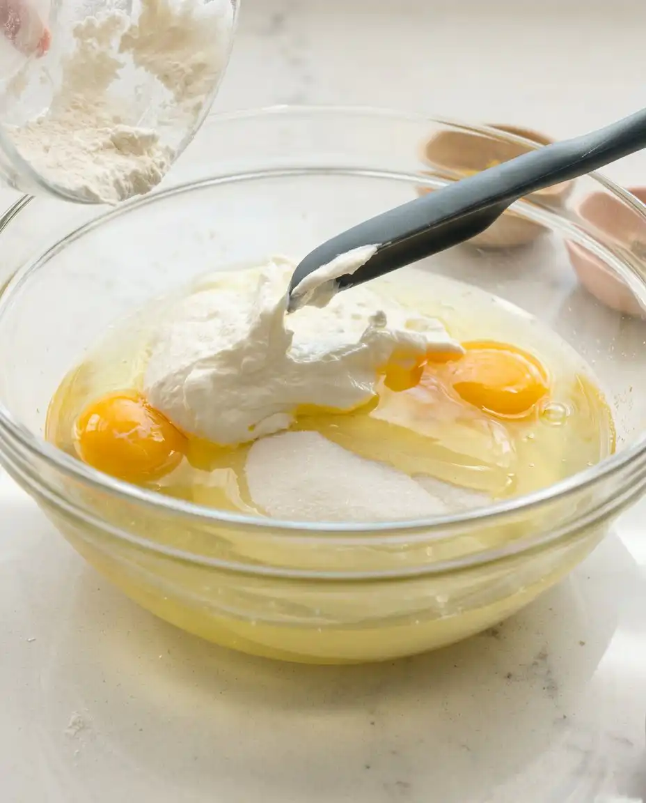 Freshly sliced peaches and baking ingredients for a Fresh Peach Cake.