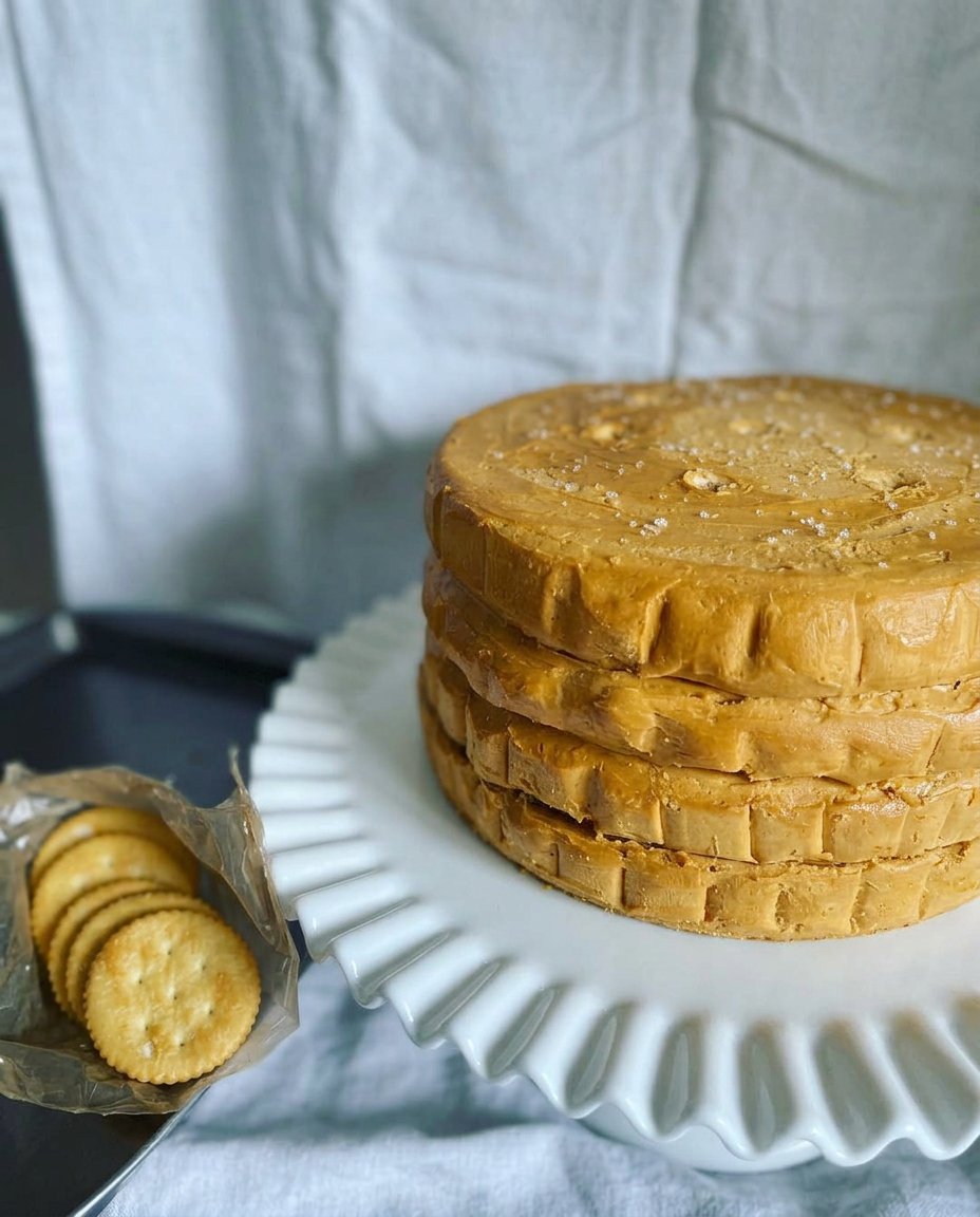 A single square slice of Ritz Cracker Salted Caramel Icebox Cake on a plate