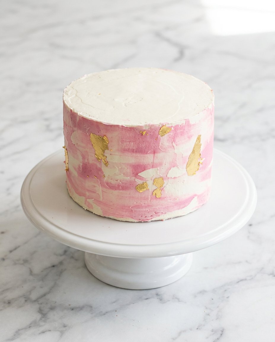 A single slice of Two-Layer Watercolor Buttercream Cake served on a white vintage plate.