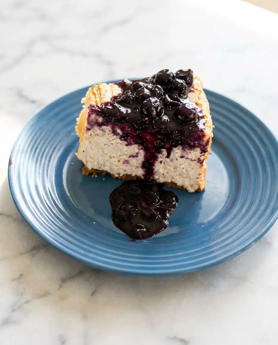 A serrated knife cutting a slice of Moist Blueberry Lemon Angel Food Cake.