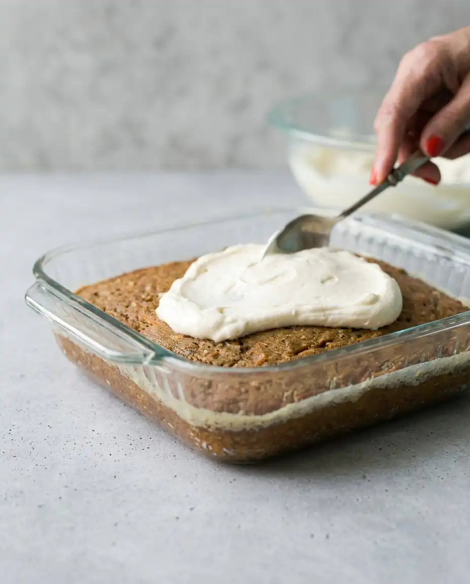 A hand pressing grated zucchini through a sieve to prepare for an Old-Fashioned Zucchini Cake.
