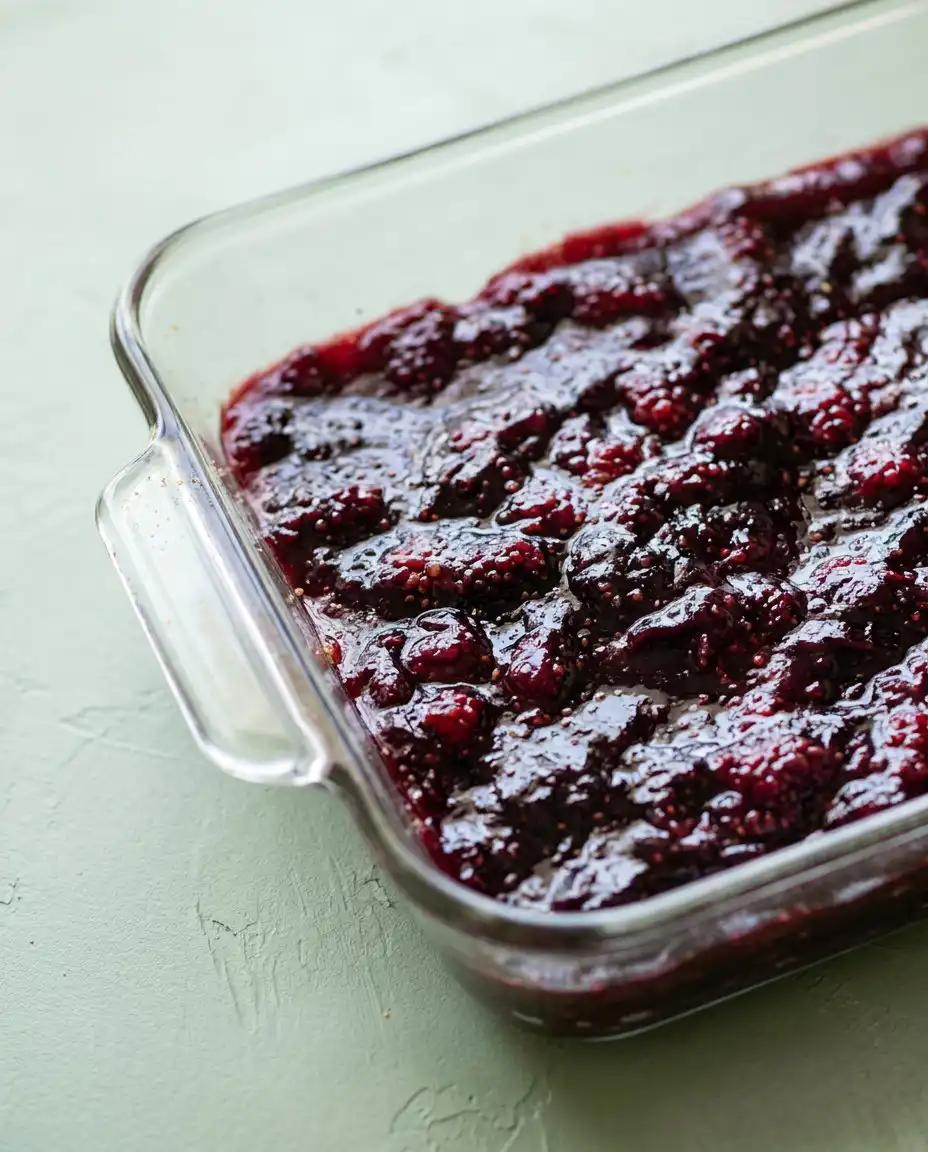 The butter layering process for a Blackberry Dump Cake with Cake Mix.
