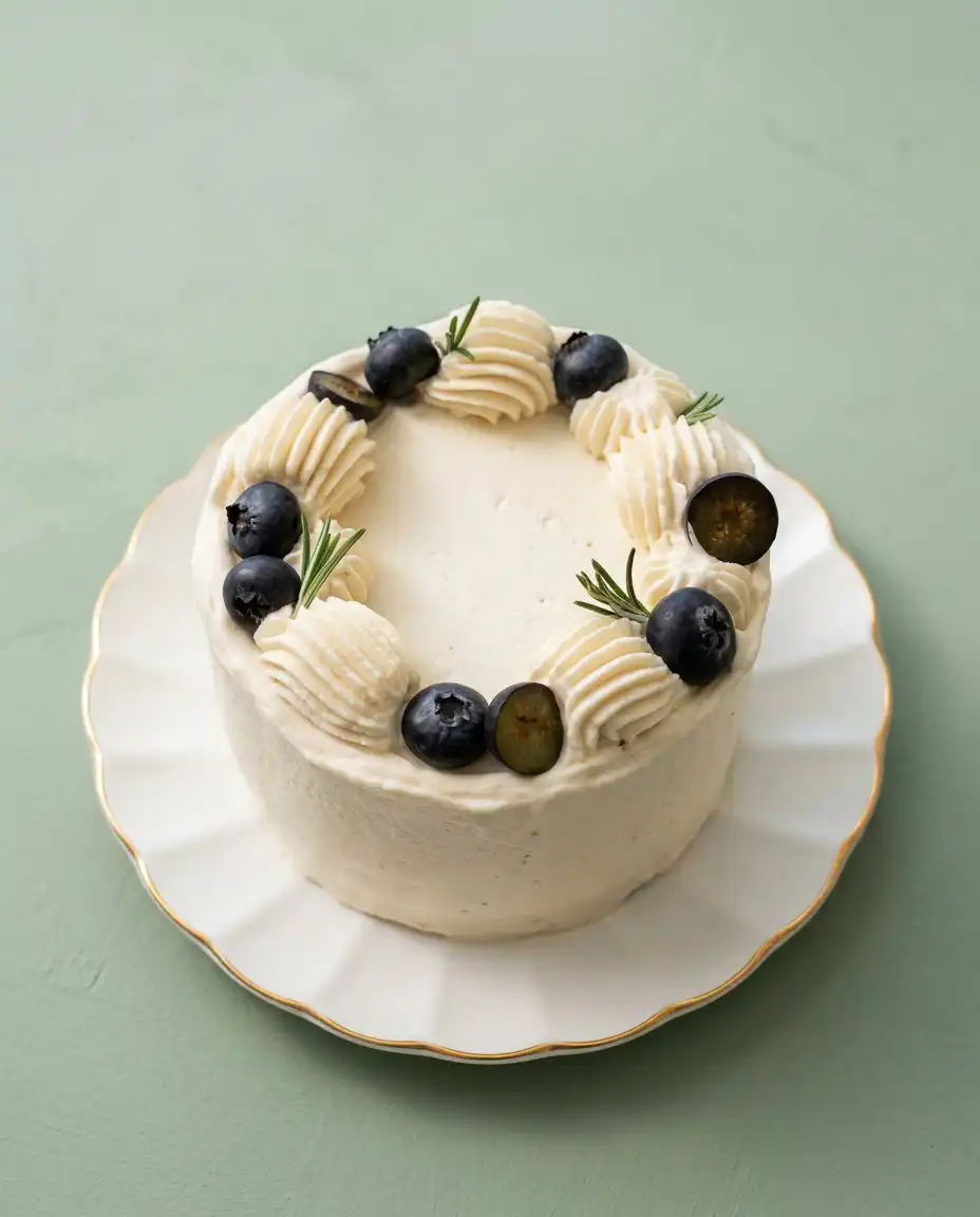 Three-Layer Earl Grey Cake 12 A tall Three-Layer Earl Grey Cake with orange frosting on a white stand.
