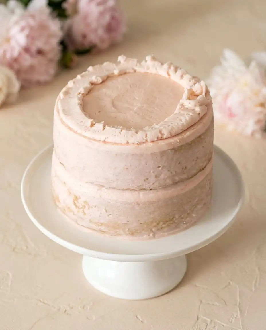 Two-Layer Smash Cake 12 A beautiful white and pink Two-Layer Smash Cake sitting on a wooden table ready for a party.