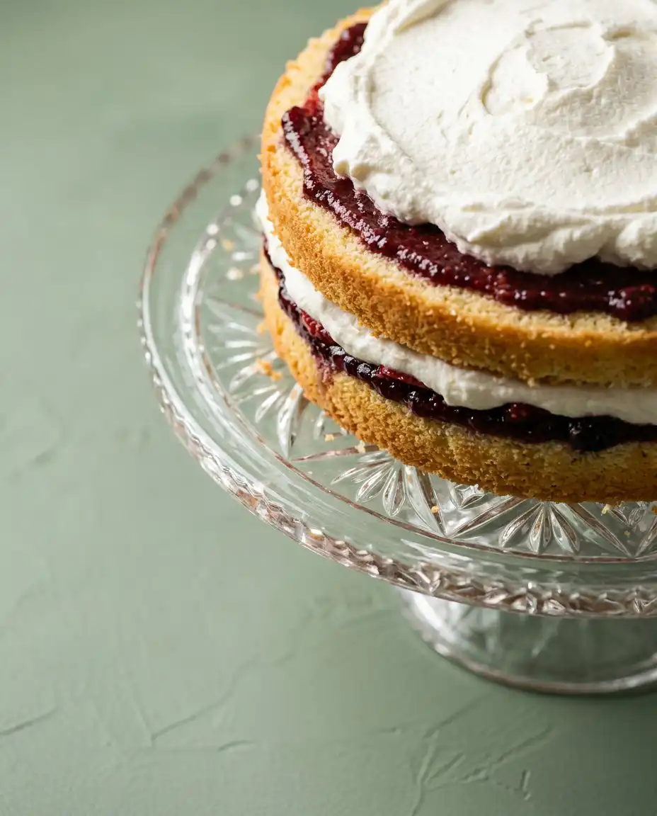 Close up of a whisk lifting thick white cream to show stiff peaks for a Chantilly Cake.