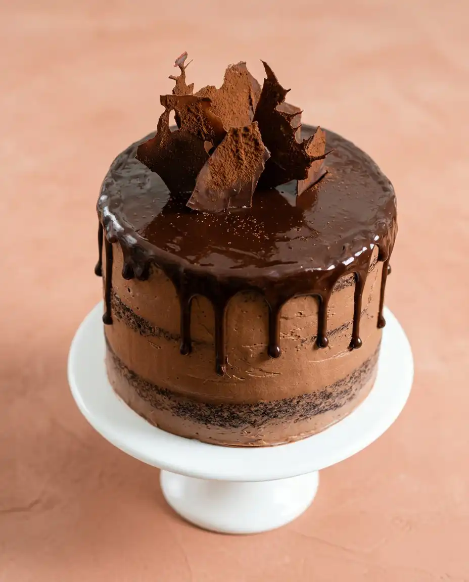 A whole three layer Classic Chocolate Zucchini Cake decorated with piped buttercream dollops.