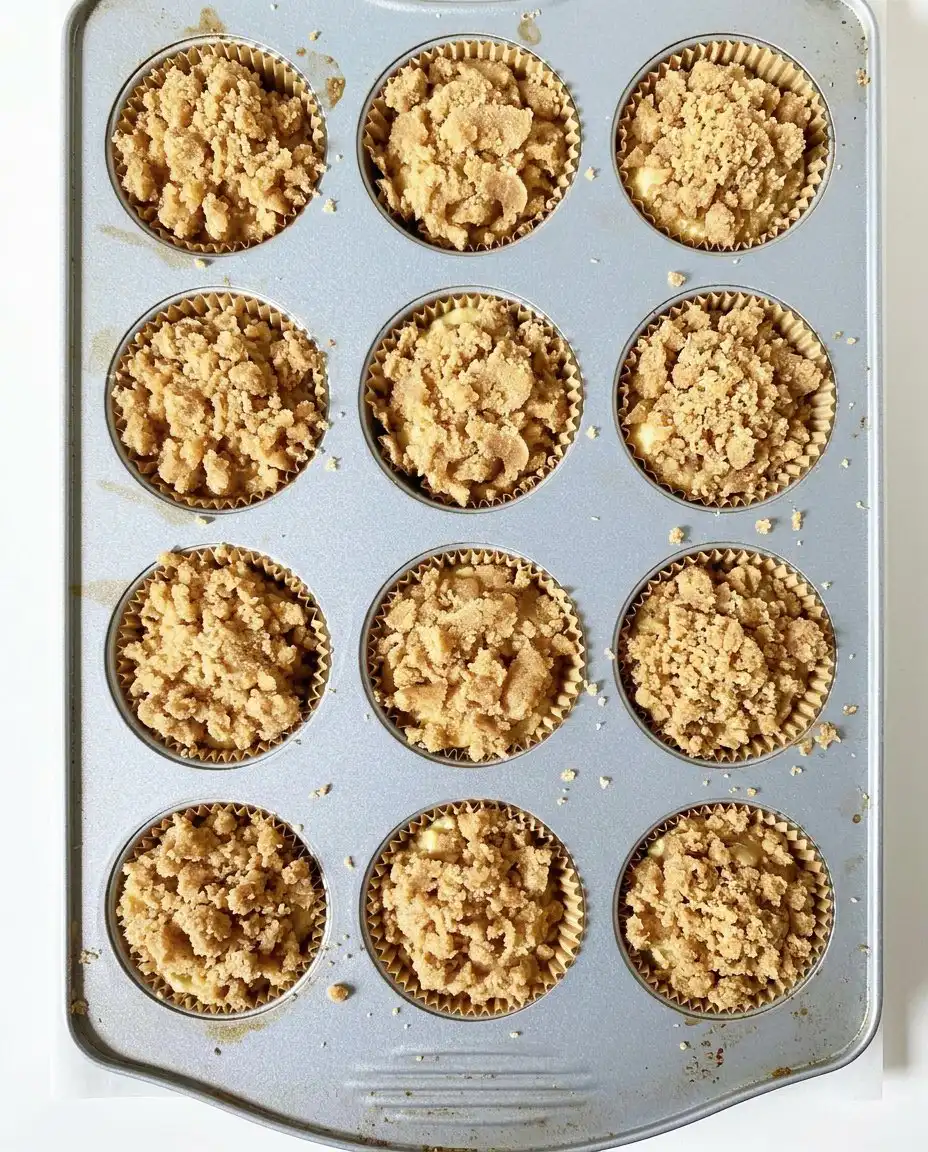 Close up of zucchini coffee cake muffin batter with grated zucchini flecks