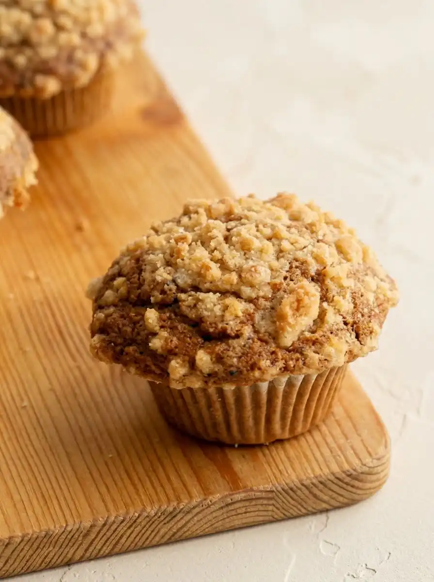 Carrot Cake Muffins with Streusel Topping 12 Golden baked Carrot Cake Muffins with Streusel Topping resting on a wire cooling rack.