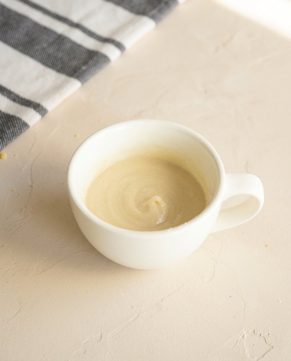 Lemon Mug Cake 15 A spoon drizzling a sweet white glaze over the warm top of a Lemon Mug Cake.