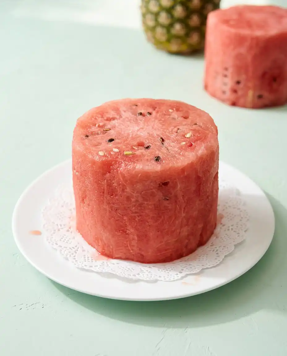 An ingredient lineup of seedless pink watermelon, yellow watermelon, fresh berries, kiwi, and peaches