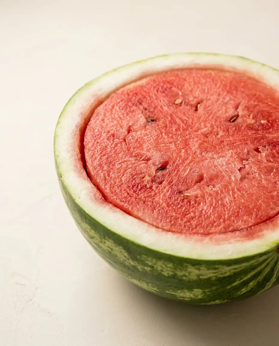 A ripe seedless watermelon next to cans of coconut cream and fresh berries for the No-Bake Watermelon Cake with Coconut Cream.