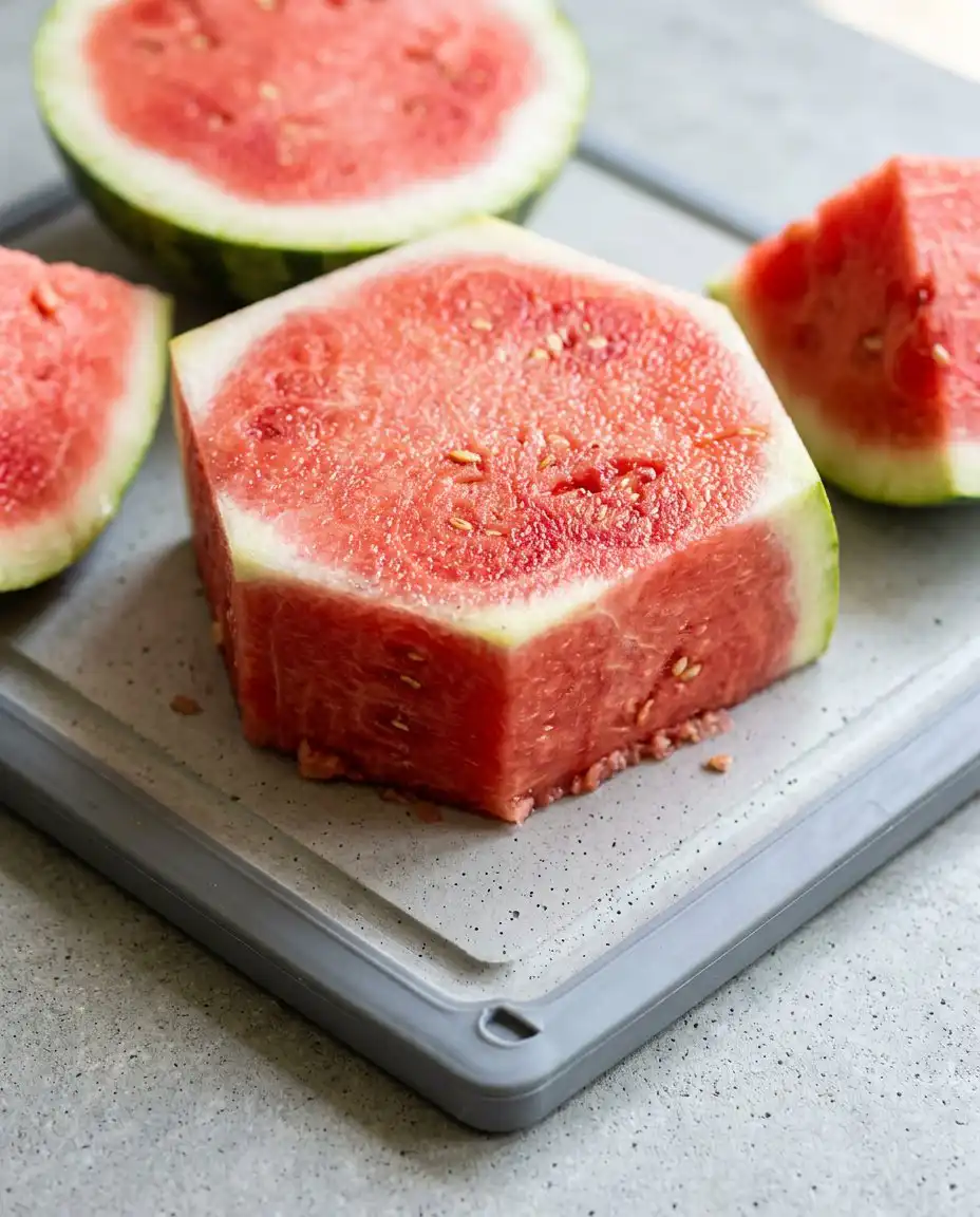 Fresh ingredients for classic watermelon fruit cake including two whole watermelons and mixed berries.