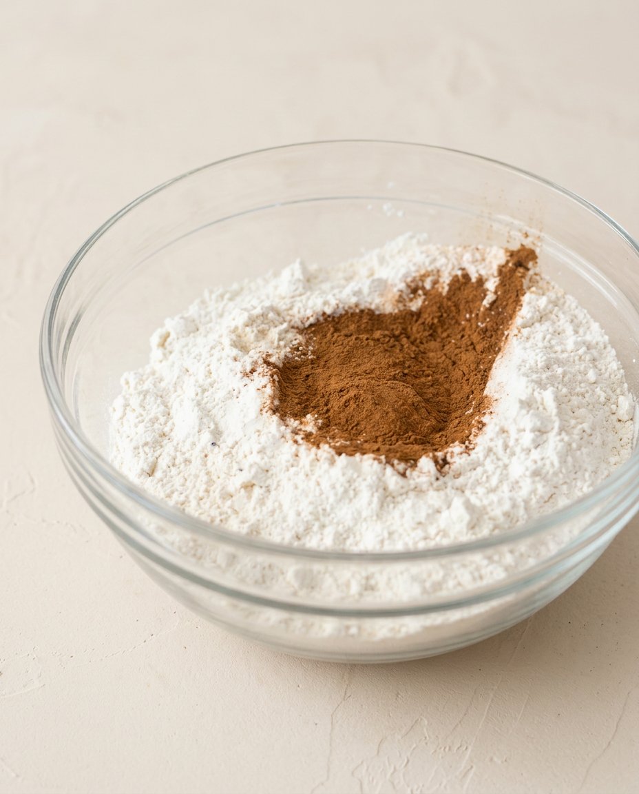 Fresh grated zucchini bowls of flour applesauce and cinnamon spices for baking.