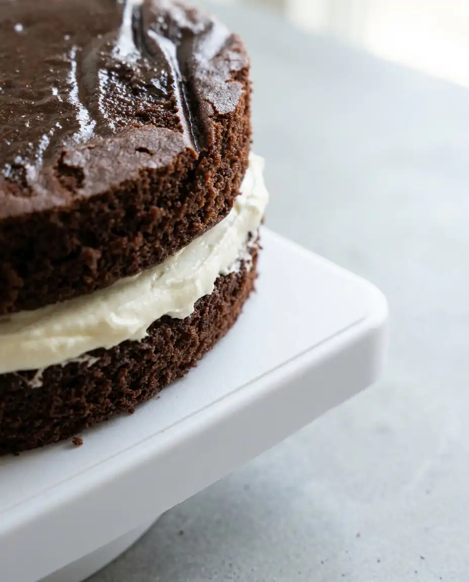 Chocolate Lunch Box Cake 15 Using an offset spatula to apply vanilla buttercream to a chocolate lunch box cake layer