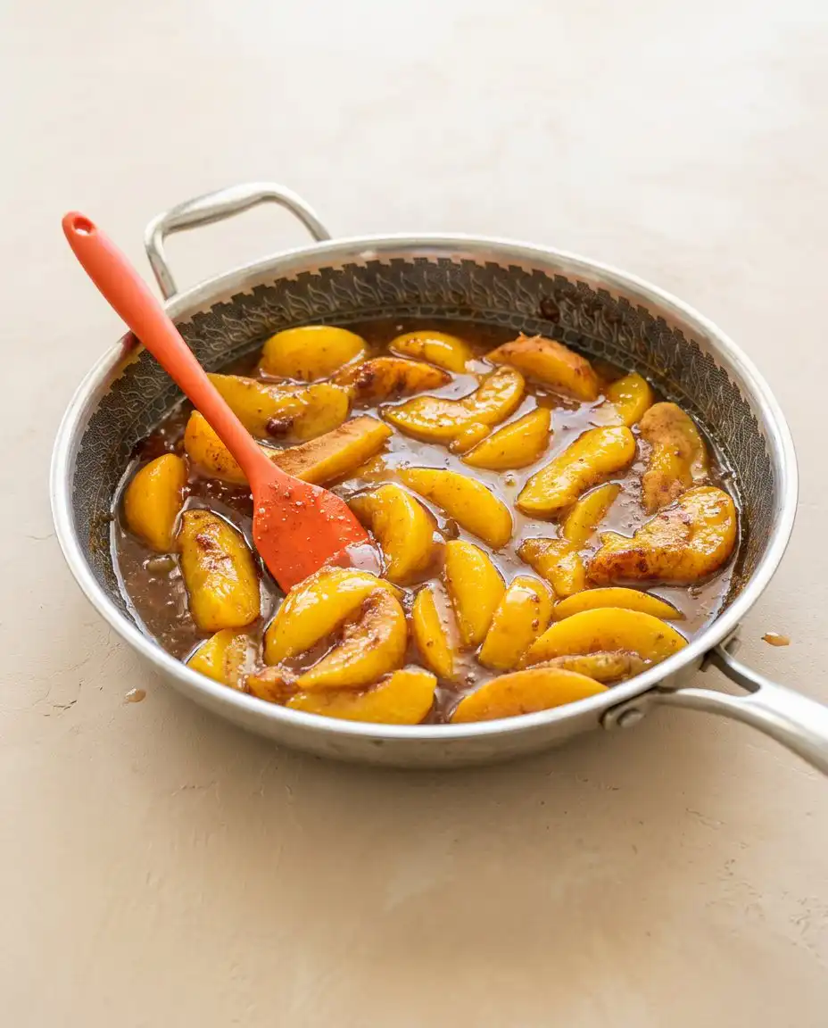 Old-Fashioned Peach Cake 15 A clean slice of Old-Fashioned Peach Cake showing the tender crumb and thick caramel peach layer.