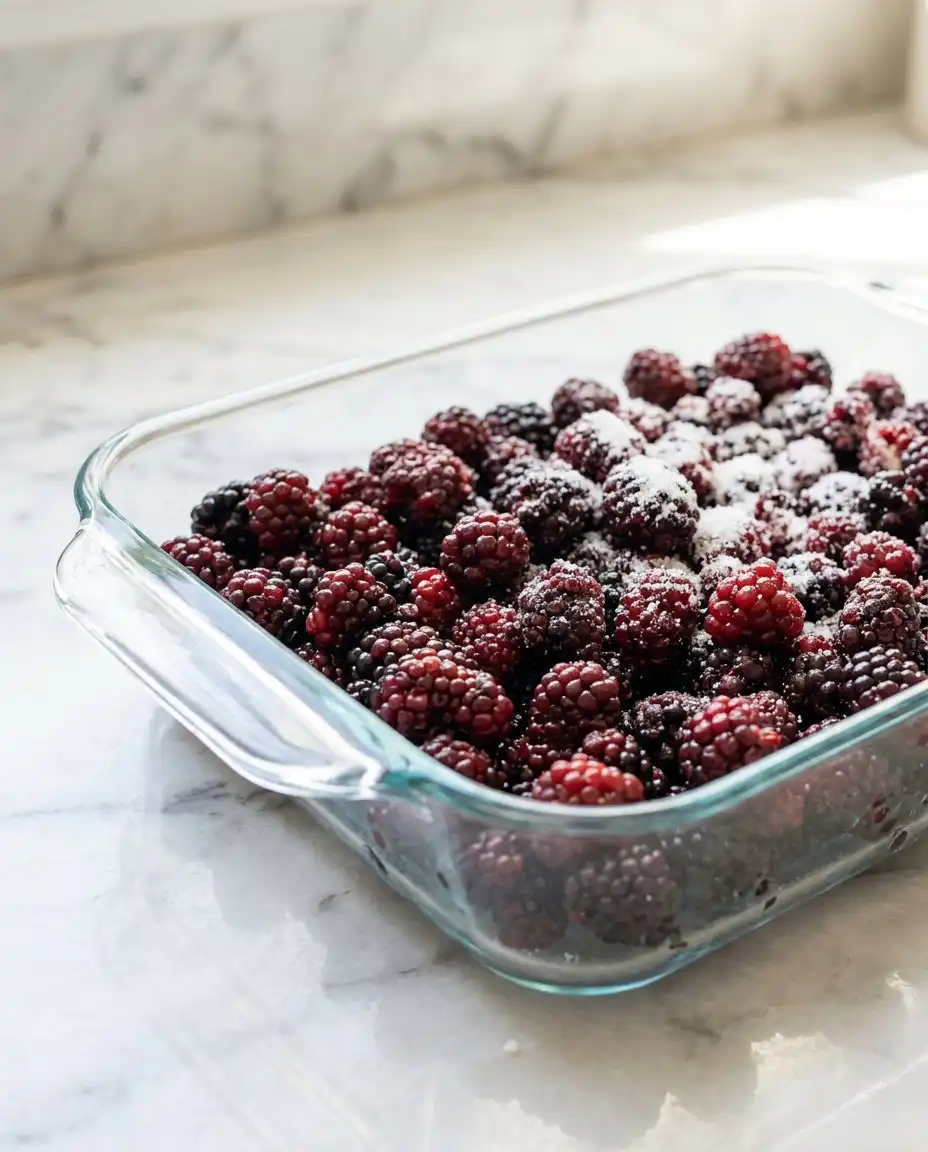 The complete ingredients for making this easy Blackberry Dump Cake with Butter Pecan Cake Mix.