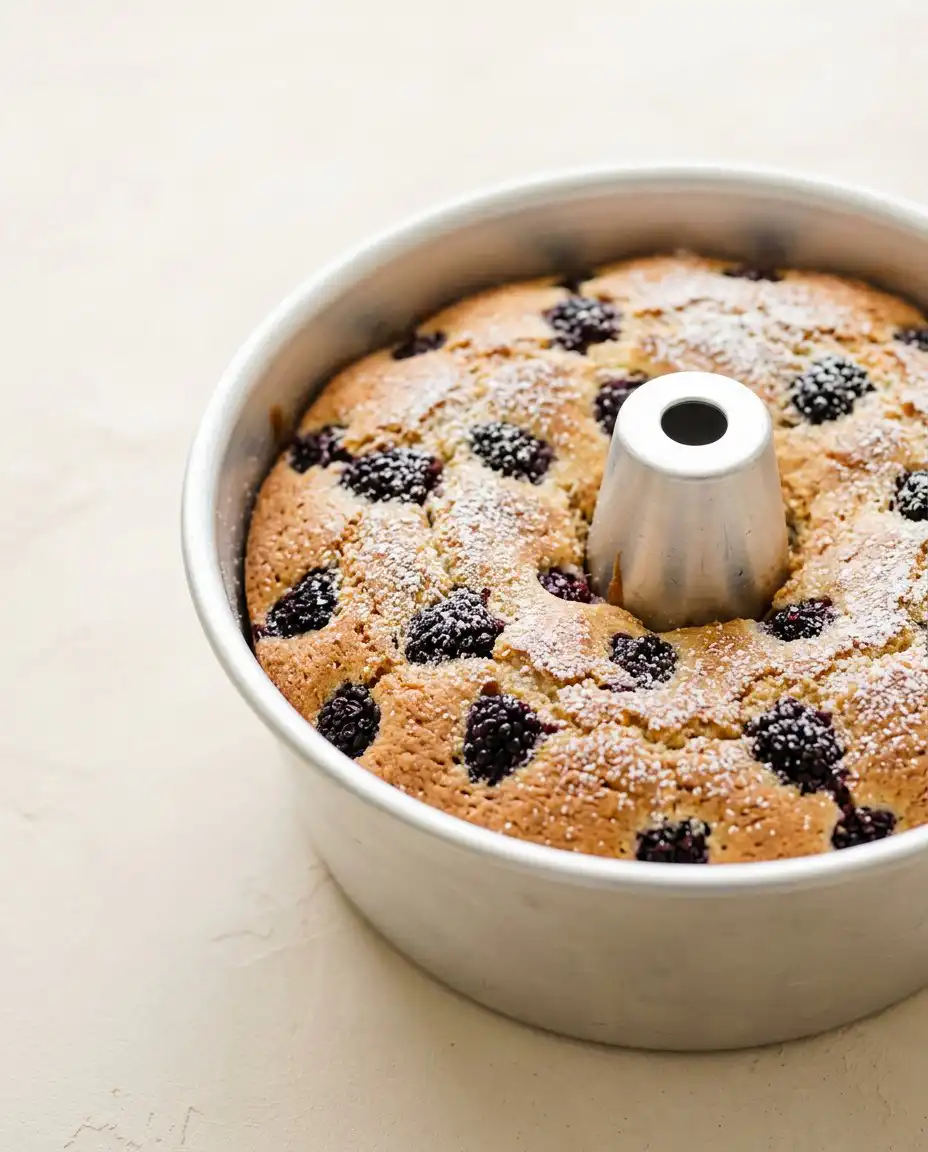 Fresh blackberries, butter, sour cream, and flour arranged for Blackberry Pound Cake preparation.