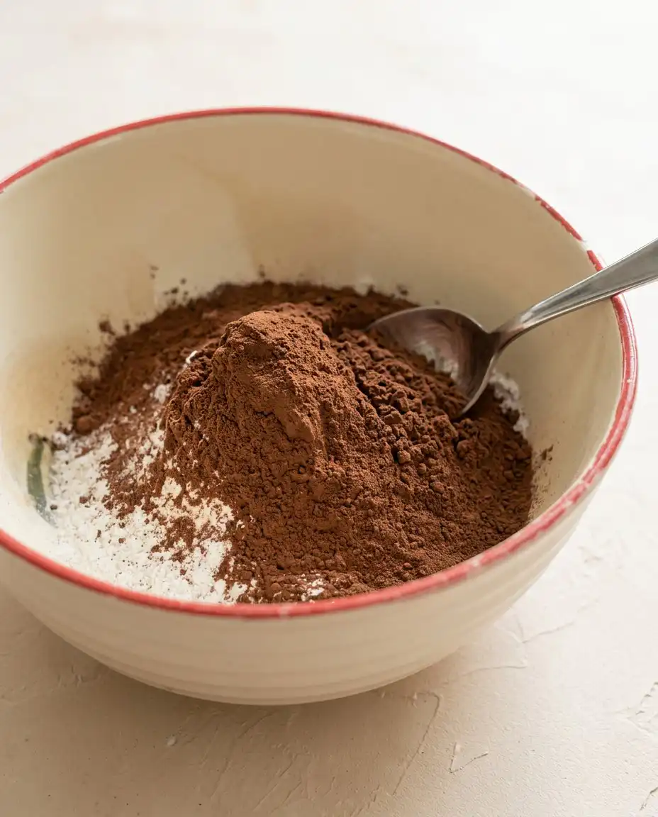 Baking ingredients for a homemade Chocolate Funnel Cake arranged on a marble counter