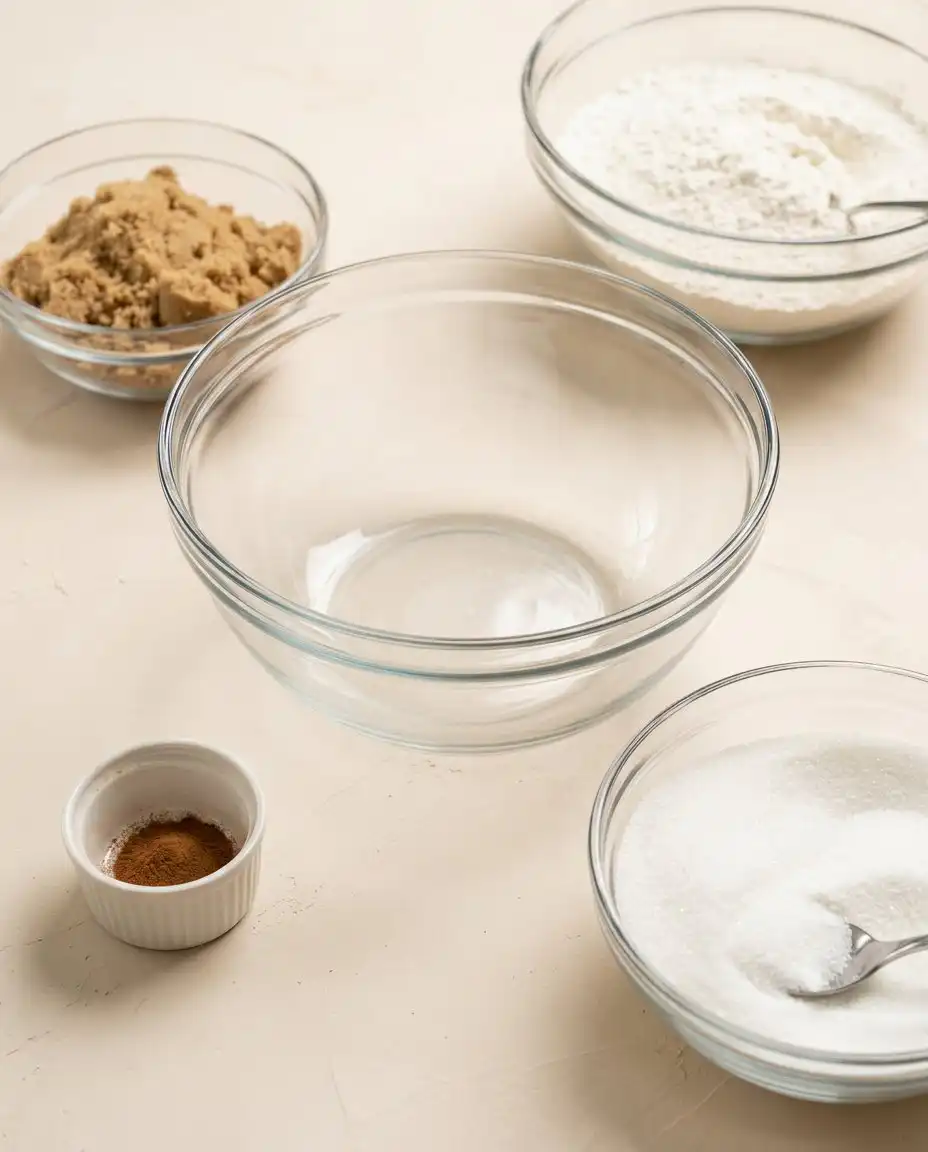 Pantry ingredients including fresh peaches, flour, brown sugar, and butter arranged on a counter.