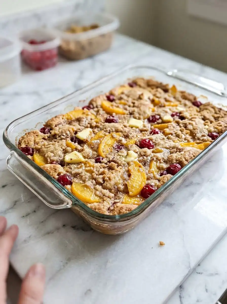 Fresh sliced peaches yellow cake mix and butter for peach upside down cake with white box cake mix